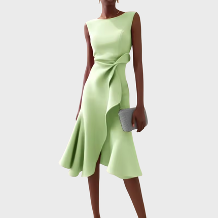 Women's Sleeveless Midi Dress with Side Knot and Ruffle Hem