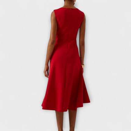 Women's Sleeveless Midi Dress with Side Knot and Ruffle Hem