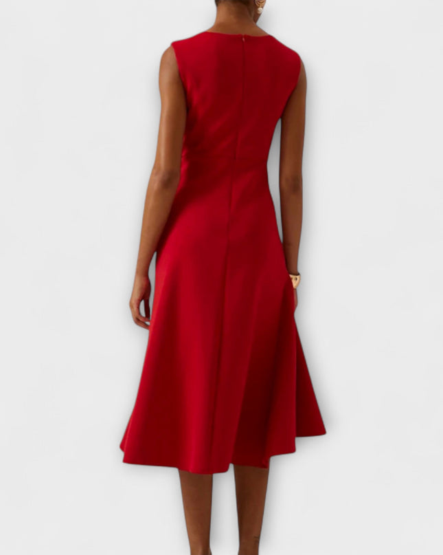 Women's Sleeveless Midi Dress with Side Knot and Ruffle Hem
