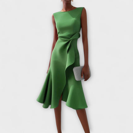 Women's Sleeveless Midi Dress with Side Knot and Ruffle Hem