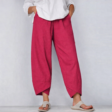 Women's Wide-Leg Cropped Trousers with Asymmetric Hem