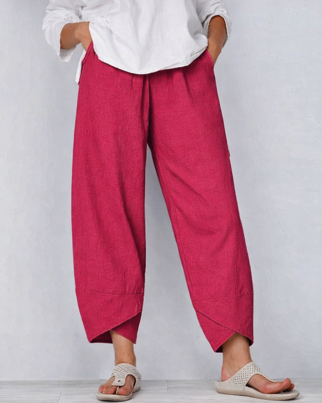 Women's Wide-Leg Cropped Trousers with Asymmetric Hem