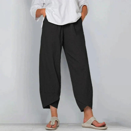 Women's Wide-Leg Cropped Trousers with Asymmetric Hem