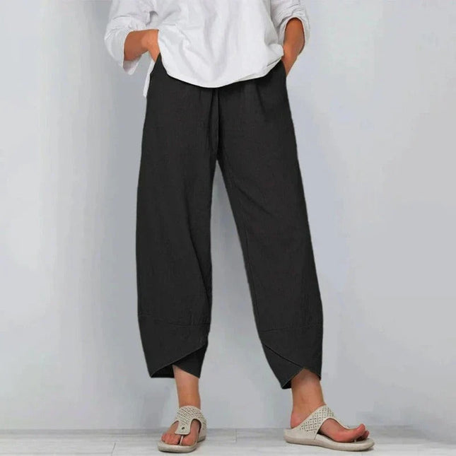 Women's Wide-Leg Cropped Trousers with Asymmetric Hem