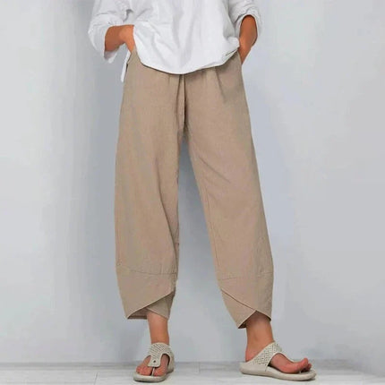 Women's Wide-Leg Cropped Trousers with Asymmetric Hem