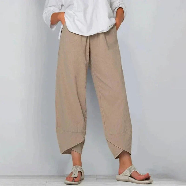 Women's Wide-Leg Cropped Trousers with Asymmetric Hem