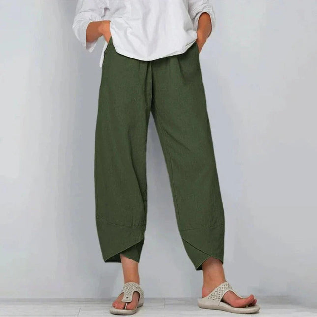 Women's Wide-Leg Cropped Trousers with Asymmetric Hem