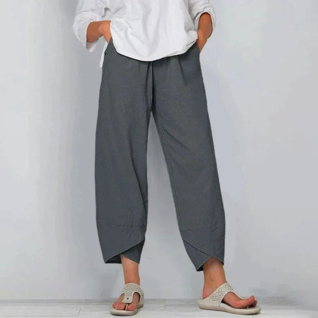 Women's Wide-Leg Cropped Trousers with Asymmetric Hem