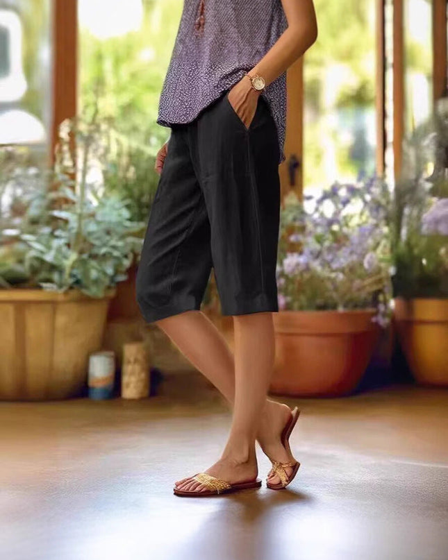 Women's Linen-Look Capri Shorts with Front Crease