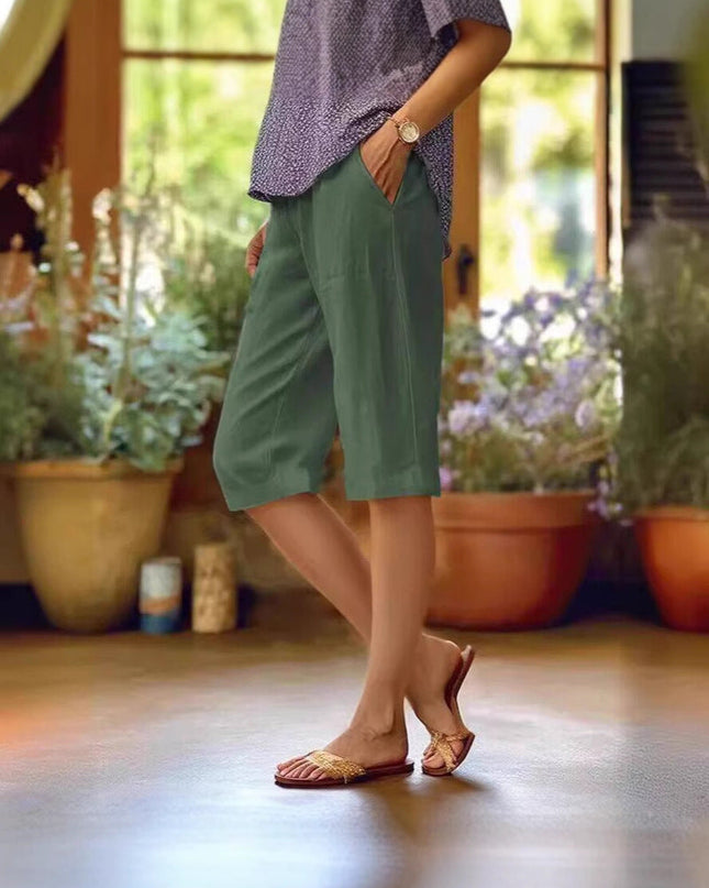 Women's Linen-Look Capri Shorts with Front Crease