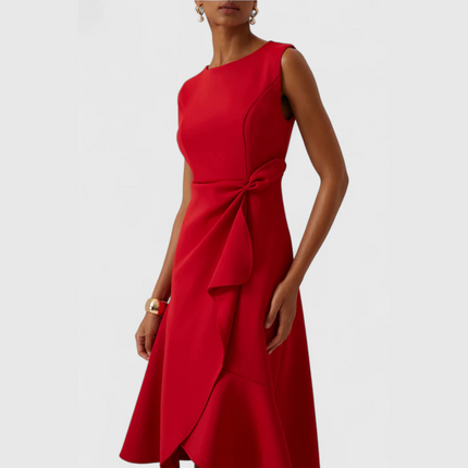 Women's Sleeveless Midi Dress with Side Knot and Ruffle Hem