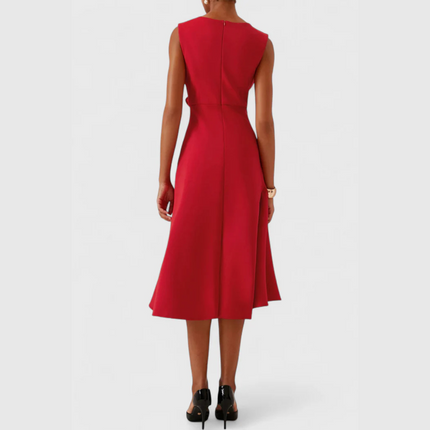 Women's Sleeveless Midi Dress with Side Knot and Ruffle Hem