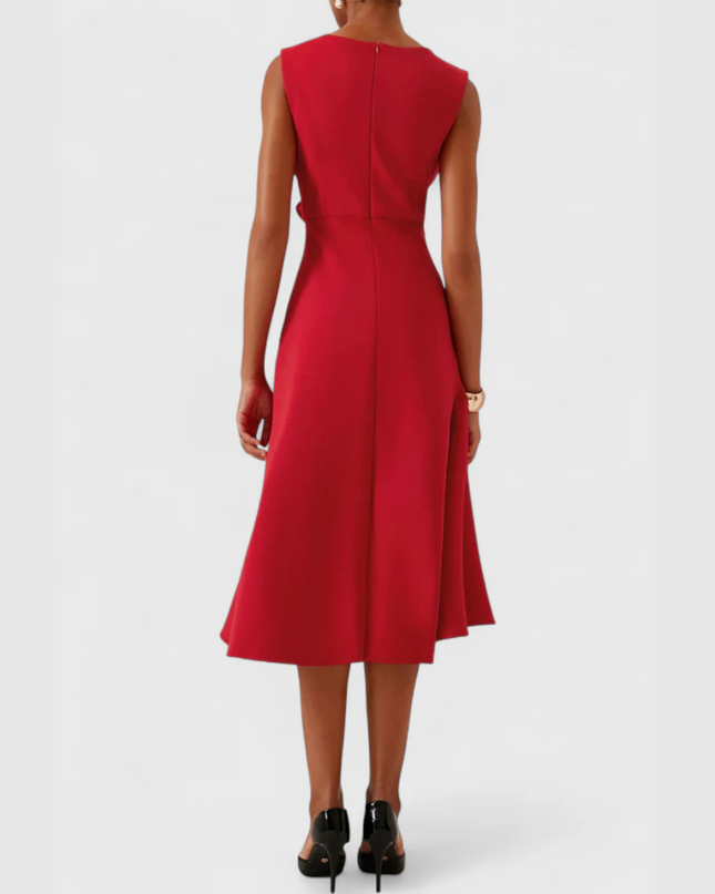Women's Sleeveless Midi Dress with Side Knot and Ruffle Hem