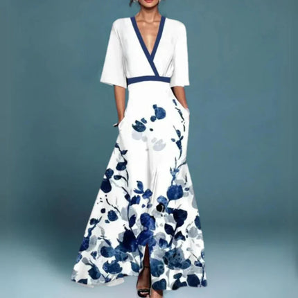 Women's Floral Embroidered Mesh Maxi Dress with Flutter Sleeves