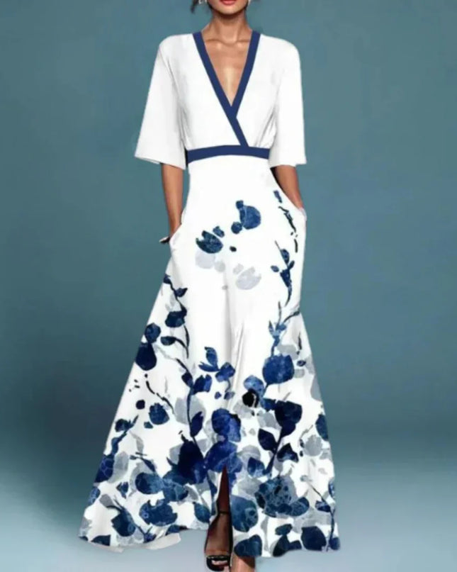 Women's Floral Embroidered Mesh Maxi Dress with Flutter Sleeves