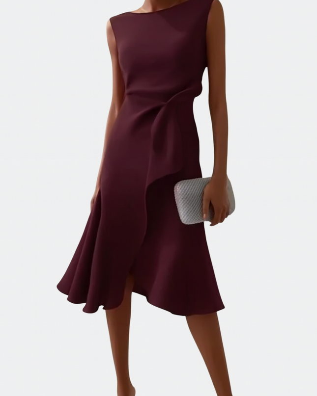 Women's Sleeveless Midi Dress with Side Knot and Ruffle Hem